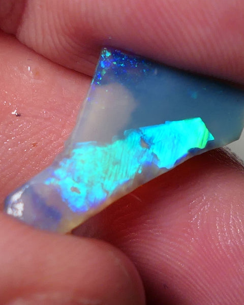 Lightning Ridge Opal Dark Base Crystal  Seam Rough Rub 3cts Stunning Display of Teal dominant Vibrant & Vivid Broad flash zones of colour  22x14x2mm 0547