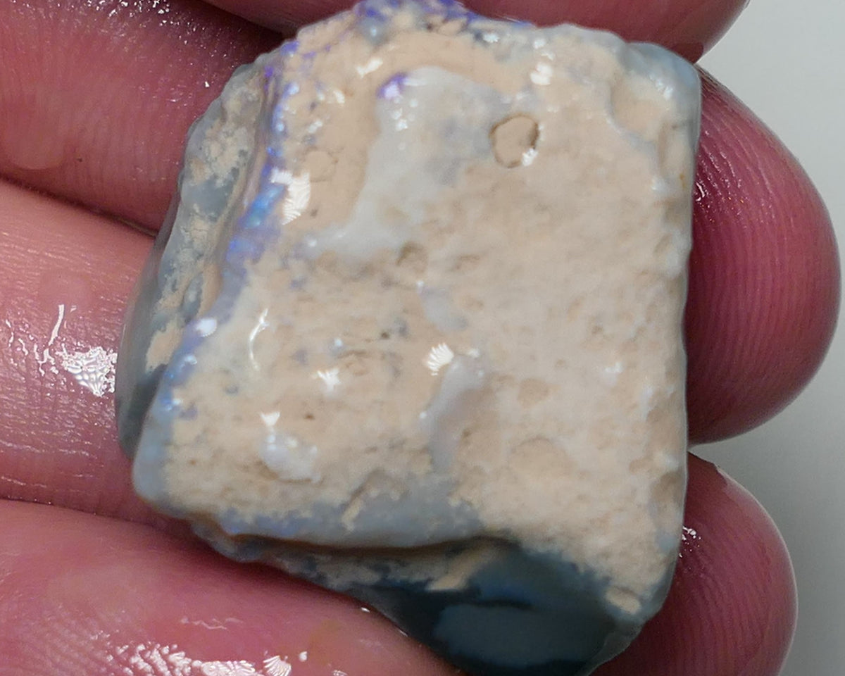 Lightning Ridge Rough Opal 39cts Dark Base Seam formation showing some Blues in the bars 27x25x15mm 0557