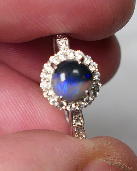 Miners Bench® Stunning Black Crystal Opal 6mm Round 0.6cts in Sterling Silver 925 Adjustable Ring Setting FR131