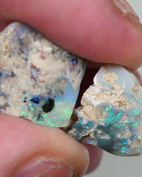 Lightning Ridge Opal Crystal Seam formations Rough Rub Pair  10ct some Blue & Green colours 15x14x4mm & 15x13x3mm 0630