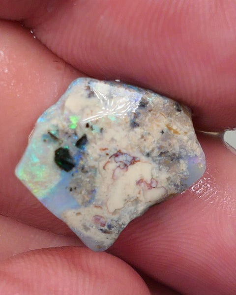 Lightning Ridge Opal Crystal Seam formations Rough Rub Pair  10ct some Blue & Green colours 15x14x4mm & 15x13x3mm 0630