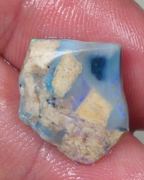 Lightning Ridge Opal Crystal Seam formations Rough Rub Pair  10ct some Blue & Green colours 15x14x4mm & 15x13x3mm 0630