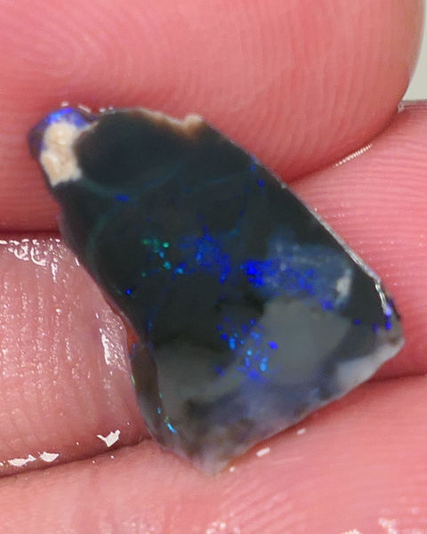 Lightning Ridge Opal Black Base Seam Rough Rub 4.7cts Stunning Bright Blues & greens 15x12x5mm 0623