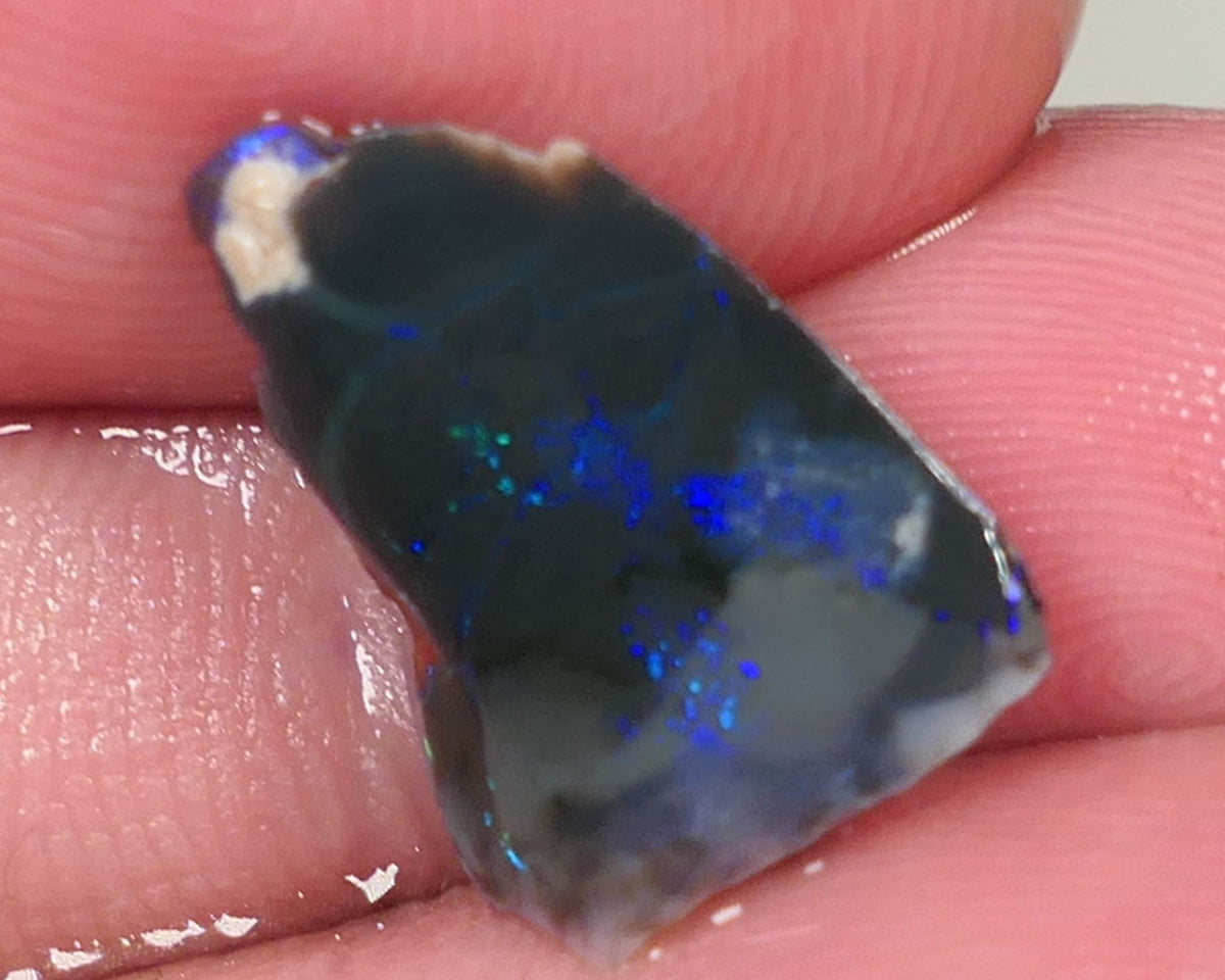 Lightning Ridge Opal Black Base Seam Rough Rub 4.7cts Stunning Bright Blues & greens 15x12x5mm 0623