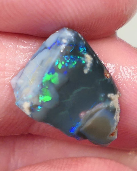 Lightning Ridge Opal Black Base Seam Rough Rub 4.7cts Stunning Bright Blues & greens 15x12x5mm 0623