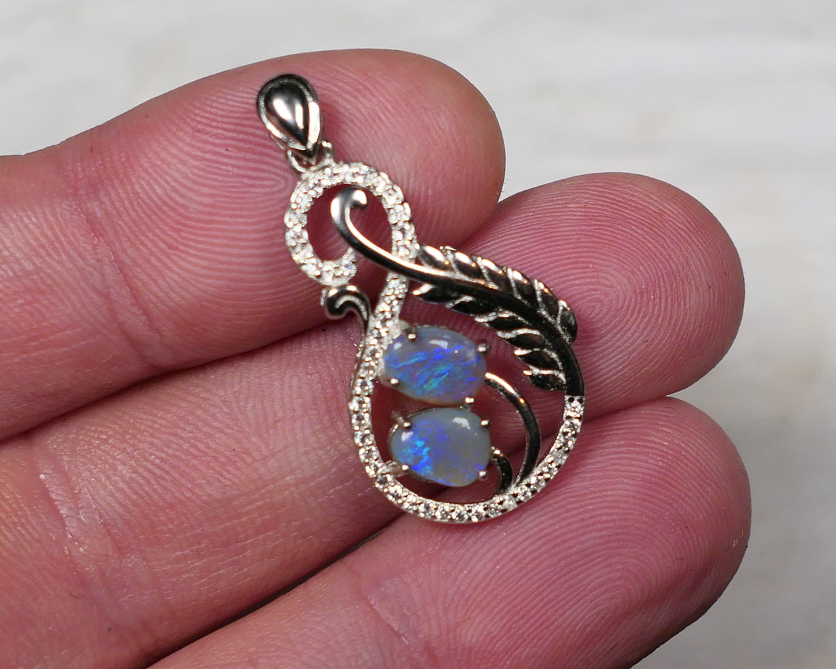 Miners Bench® Stunning Dark Opal Pair 7x5mm Oval 0.4cts approx  in Sterling Silver 925 Pedant with Bail Setting FP351