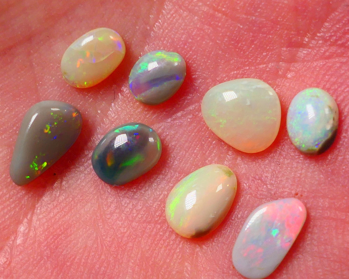 Lightning Ridge Opal Gemstone Parcel small stones 4.35cts Total Gorgeous colours mix of bases here 9x5x2.5mm to 5x4x2mm 0651