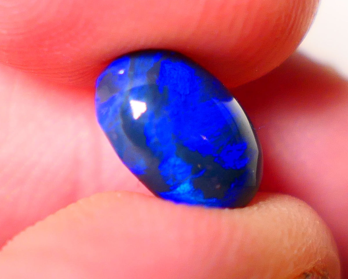 Lightning Ridge Black Crystal Opal Gemstone 2.40cts Gem Grade Mulga® N4 Black Body Tone High dome B6 Brightness Stunning Royal Blues 10x6x5mm UK07