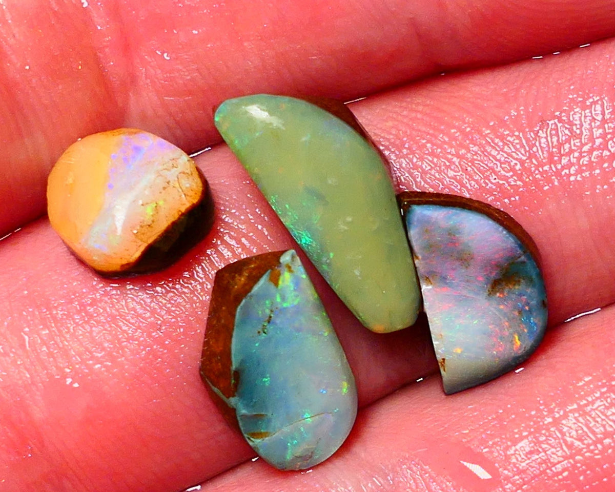 Queensland Boulder Boulder opal parcel 17cts rough / Rubs Winton some Multi fires to faces 15x7x5mm to 10x9x5mm 0719