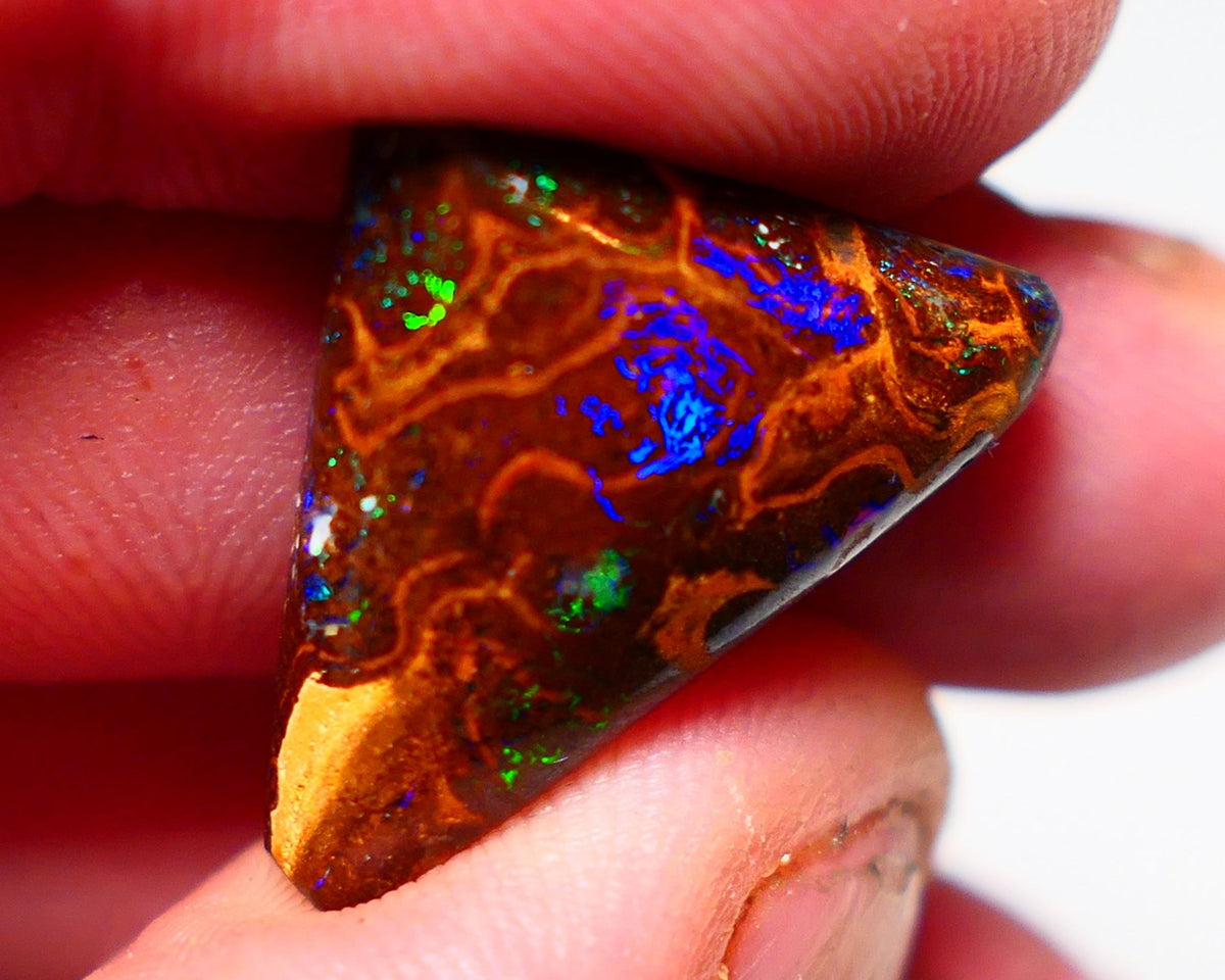 Australian Queensland Boulder opal Polished Gemstone 17.5cts Gem Quality Matrix from Winton Electric Bright Multifires  21x20x7mm 0901
