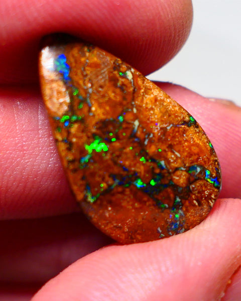 Australian Queensland Boulder opal Polished Carved Gemstone 13cts Jewellery Quality Matrix Gorgeous Veins with Electric Bright Blues & Greens 25x15x5mm 0902
