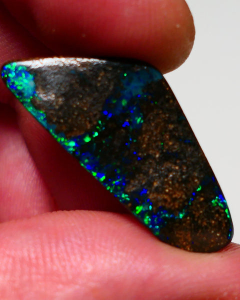 Australian Queensland Boulder opal Polished Carved Gemstone 11.5cts Jewellery Quality Matrix Gorgeous Veins with Electric Bright Blues & Greens 30x12x3mm 0903