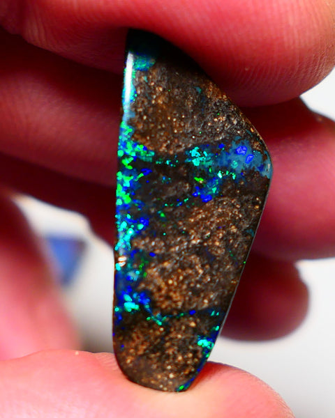 Australian Queensland Boulder opal Polished Carved Gemstone 11.5cts Jewellery Quality Matrix Gorgeous Veins with Electric Bright Blues & Greens 30x12x3mm 0903