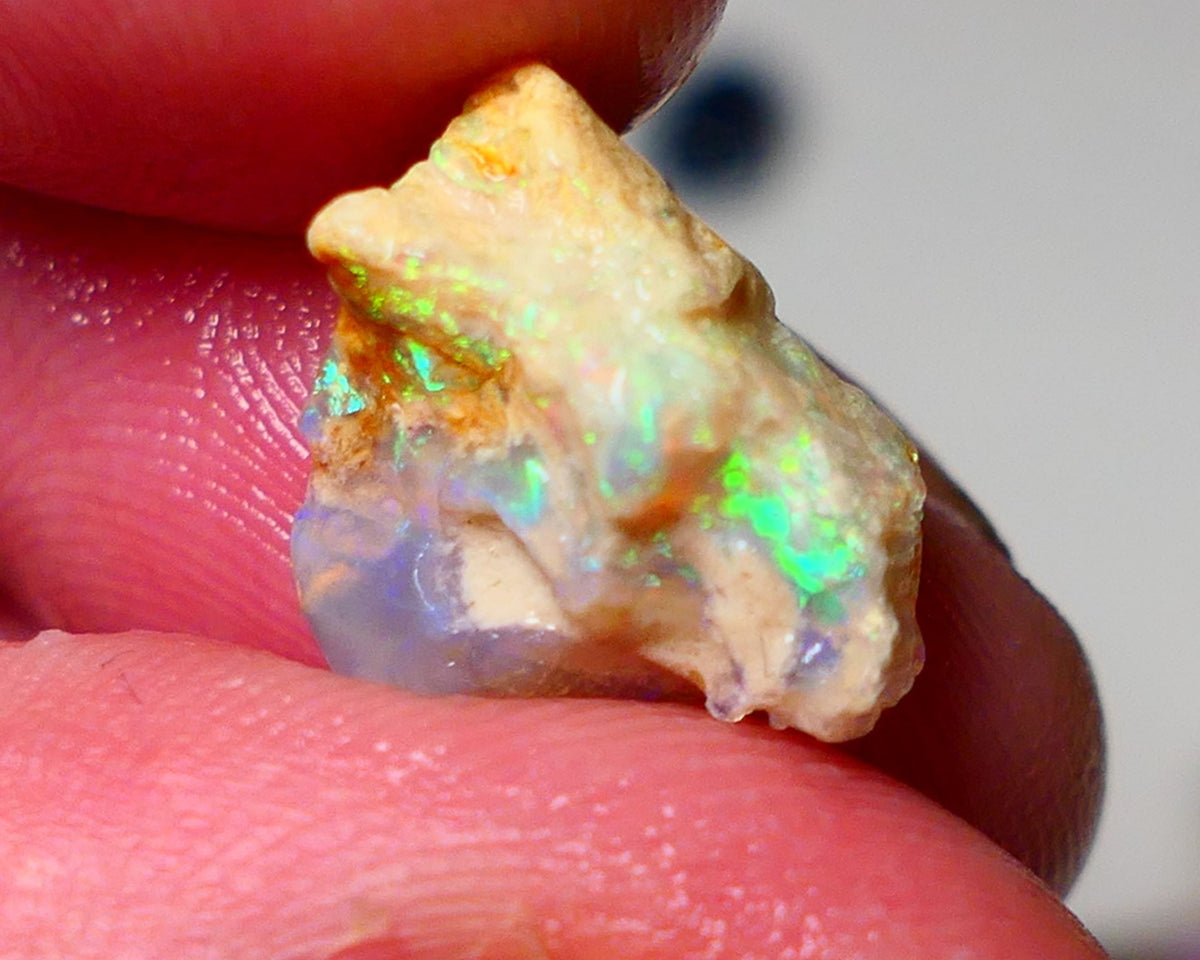 Lightning Ridge Rough Opal 5.75cts Crystal formation showing some Bright Electric Multi Fires 15x10x8mm 0922