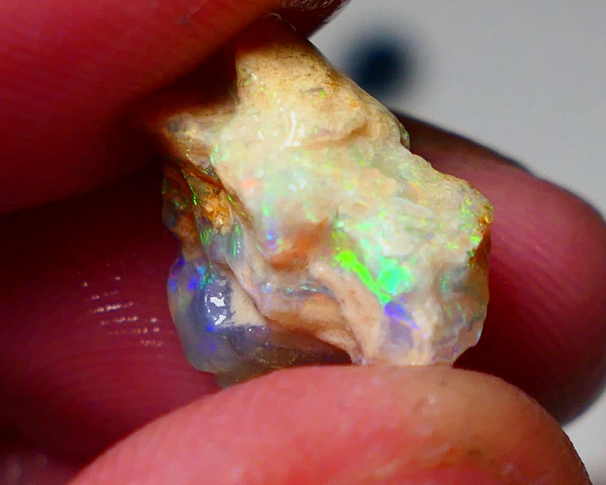 Lightning Ridge Rough Opal 5.75cts Crystal formation showing some Bright Electric Multi Fires 15x10x8mm 0922