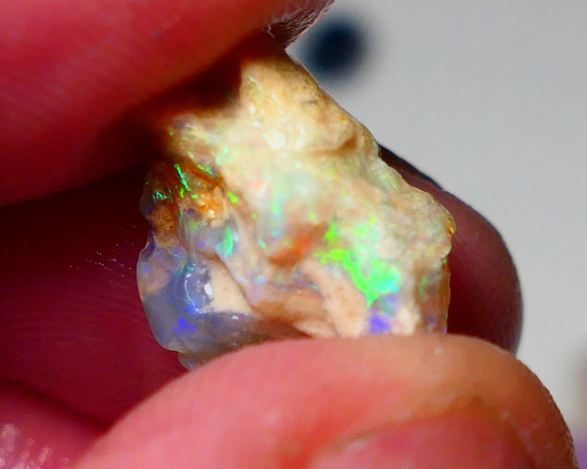 Lightning Ridge Rough Opal 5.75cts Crystal formation showing some Bright Electric Multi Fires 15x10x8mm 0922