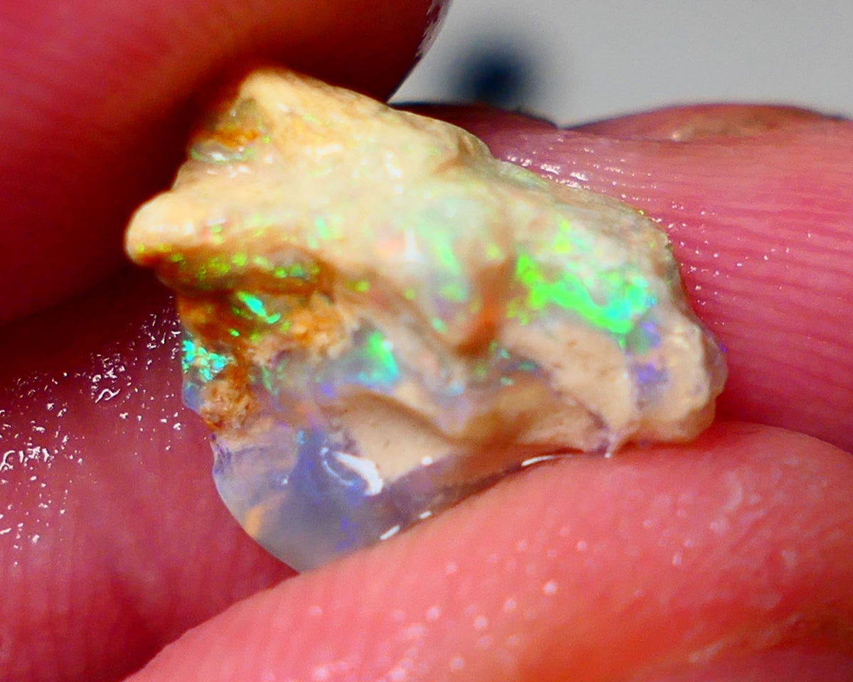 Lightning Ridge Rough Opal 5.75cts Crystal formation showing some Bright Electric Multi Fires 15x10x8mm 0922