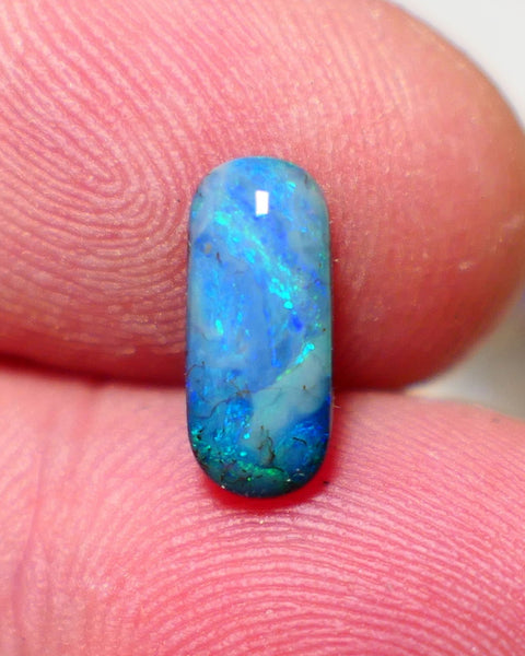 Australian Queensland Boulder opal Polished Gemstone 1.90cts Freeform Oval cut Bright gorgeous blue & green fires From Winton  11x5x3mm BO-012