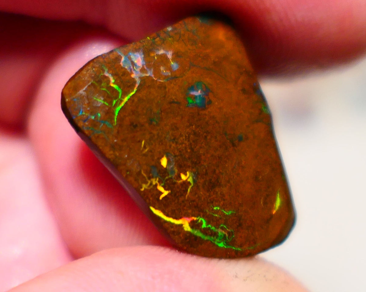 Queensland Boulder Matrix opal Stunning 14cts rough rub Koroit gorgeous faces with Very Bright Yellow/Orange Dominant fires 20x16x4mm BO-006