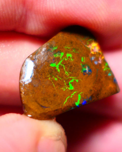 Queensland Boulder Matrix opal Stunning 14cts rough rub Koroit gorgeous faces with Very Bright Yellow/Orange Dominant fires 20x16x4mm BO-006