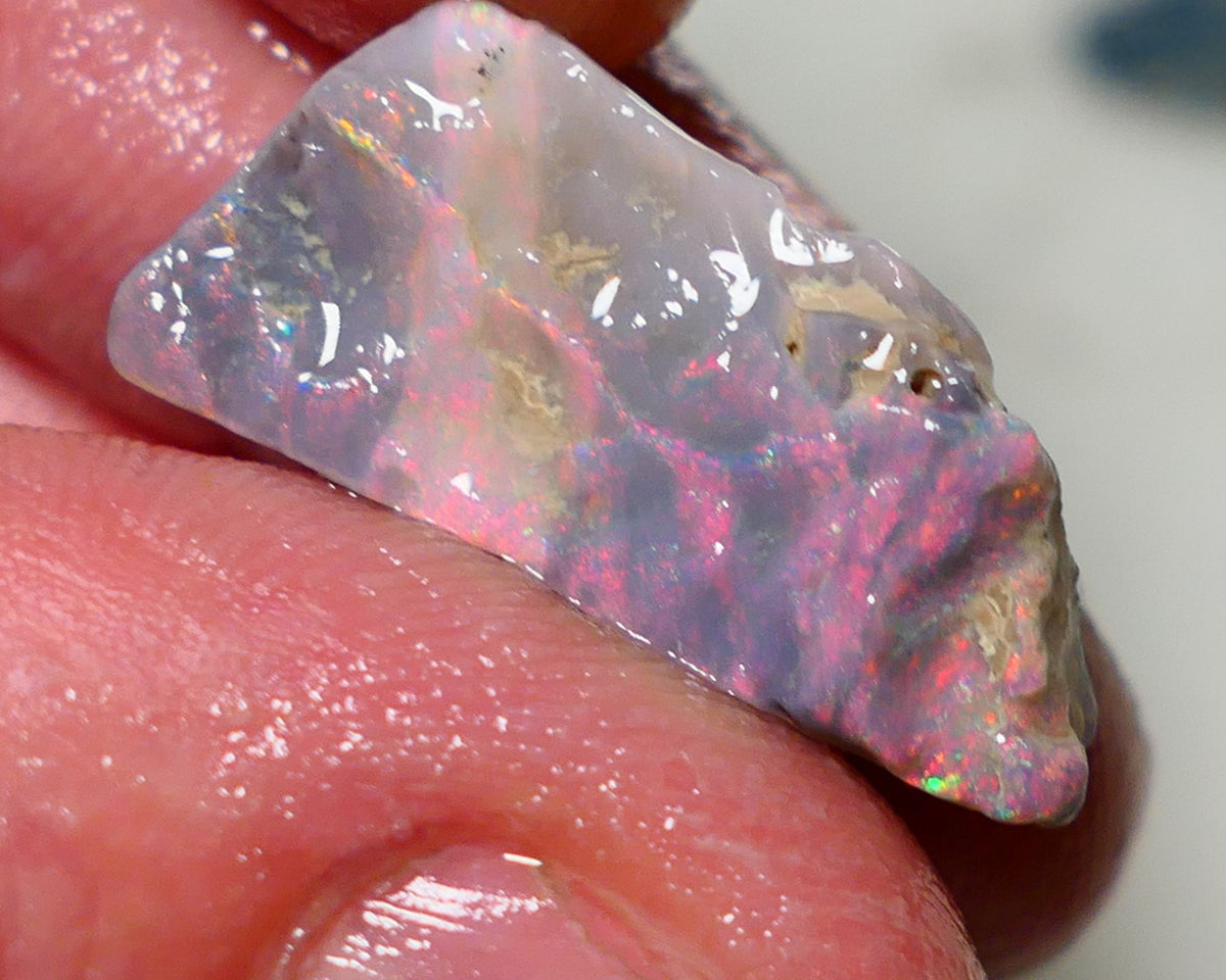 Mulga Rough Opal 8.90cts Stunning Dark Base Seam Orange/Pink Dominant Multi colour fires to Cut / carve & polish 27x12x5mm 1135