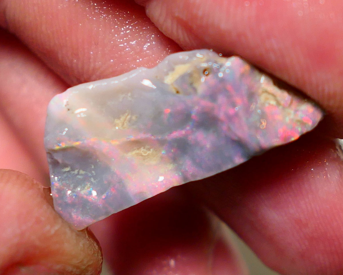 Mulga Rough Opal 8.90cts Stunning Dark Base Seam Orange/Pink Dominant Multi colour fires to Cut / carve & polish 27x12x5mm 1135