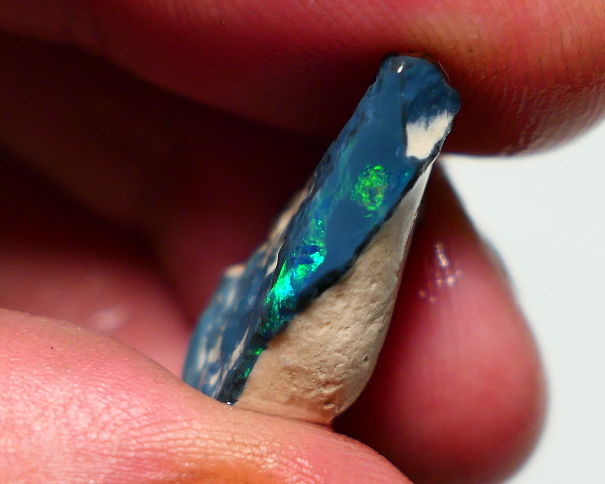 Lightning Ridge Black Rough Opal 10cts Gamble showing some Green & blue & Yellow fires 23x13x7mm 1320