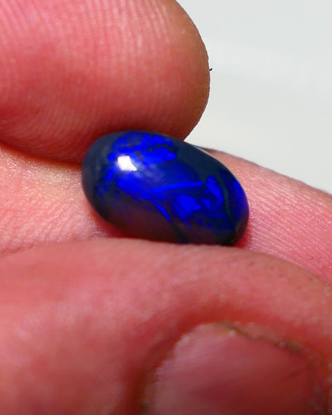 Lightning Ridge Semi Black Crystal Opal High Dome Gemstone 2.00cts GEM Grade N5 Body Tone B3 Brightness  Rolling Flash Royal Blues in various patterns 12.2x7.3x3.8mm 1327