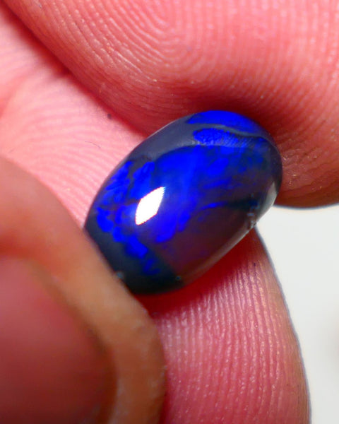 Lightning Ridge Semi Black Crystal Opal High Dome Gemstone 2.00cts GEM Grade N5 Body Tone B3 Brightness  Rolling Flash Royal Blues in various patterns 12.2x7.3x3.8mm 1327