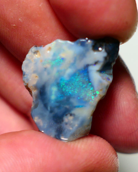 Lightning Ridge Rough Rub Opal 9cts Dark Seam showing Gorgeous Pinfires Pattern 24x17x4mm 1318