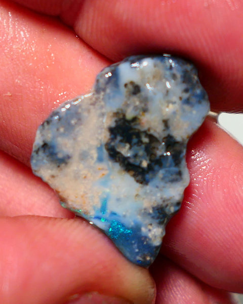 Lightning Ridge Rough Rub Opal 9cts Dark Seam showing Gorgeous Pinfires Pattern 24x17x4mm 1318