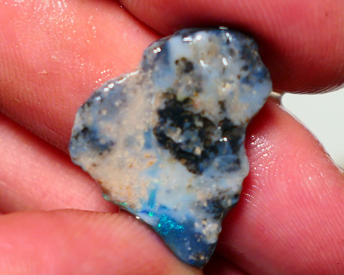 Lightning Ridge Rough Rub Opal 9cts Dark Seam showing Gorgeous Pinfires Pattern 24x17x4mm 1318