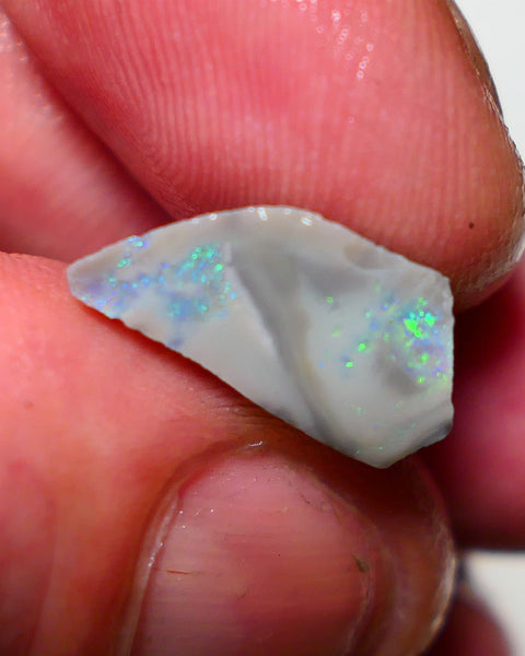 Lightning Ridge Rough Opal 8cts Dark Seam showing nice multicolours in warped colour bar 16x15x7mm 1322