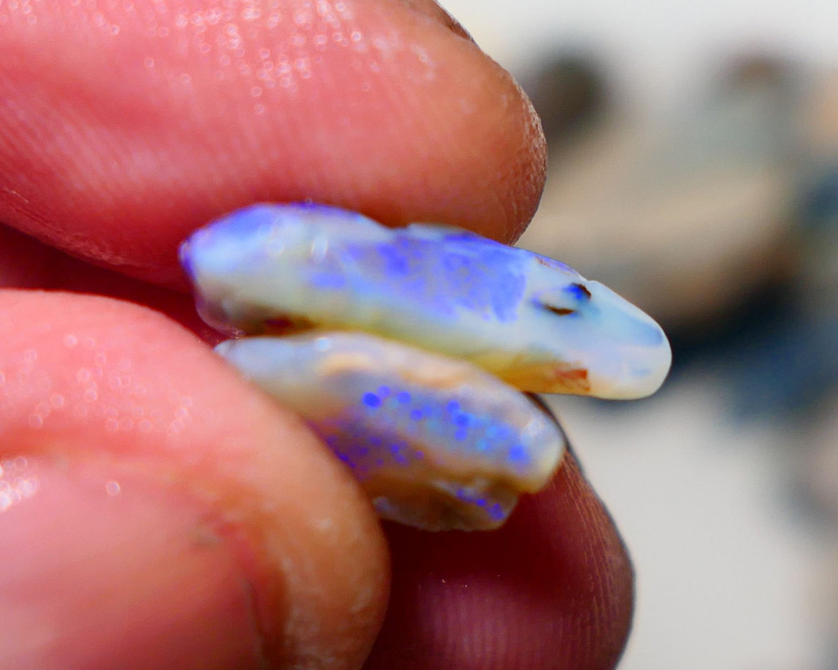 Lightning Ridge Pair of seam rough 4cts Bright colourful to explore 17x12x5mm & 14x11x4mm A1511