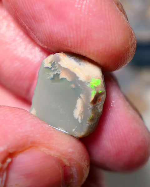 Lightning Ridge Rough rub Opal 8.50cts Grey base Seam opal with Bright colourful bar/face Super bright neon greens 15x12x7mm A1527