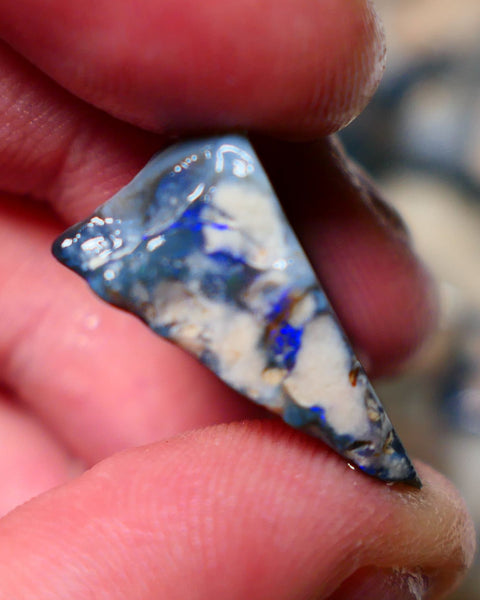 Lightning Ridge Rough Opal 13cts Black Seam Slice showing some bright blues colours 23x12x11mm A1525