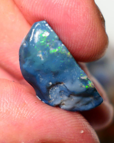 Lightning Ridge Rough Opal 12cts Dark  Half Knobby showing some Bright Yellow Blue Green 24x12x7mm A1515