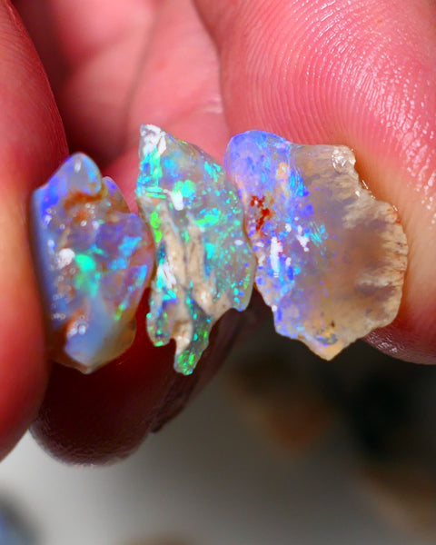 Lightning Ridge Rough Opal 12.50cts small Crystal Seam pieces showing nice Bright Multi colours 16x9x8mm 12x9x6mm A1534