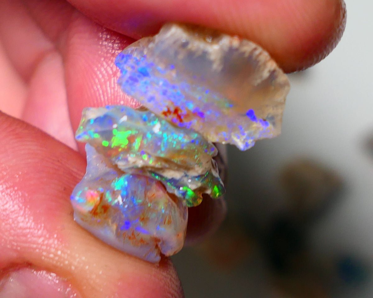 Lightning Ridge Rough Opal 12.50cts small Crystal Seam pieces showing nice Bright Multi colours 16x9x8mm 12x9x6mm A1534