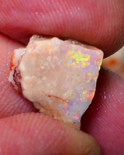 Coober Pedy Rough Rub Opal 8cts White/Light Seam showing Orange/Gold dominant multi colours 15x12x7mm NS021