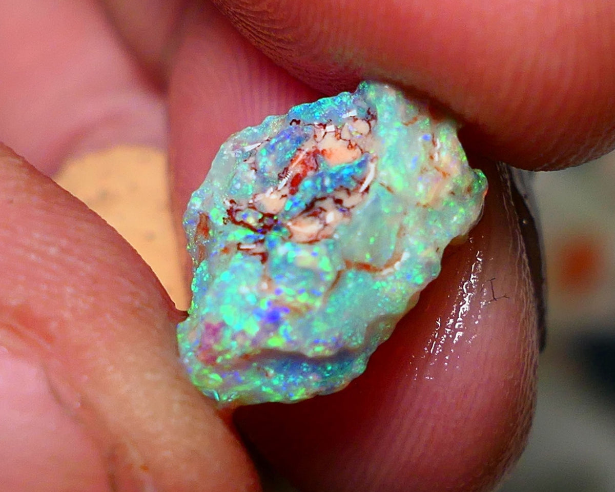 Lightning Ridge Rough Opal 3.75cts Untouched Crystal Knobby rough with Gorgeous Exotic Multicolours 14x9x7mm Auction NS074