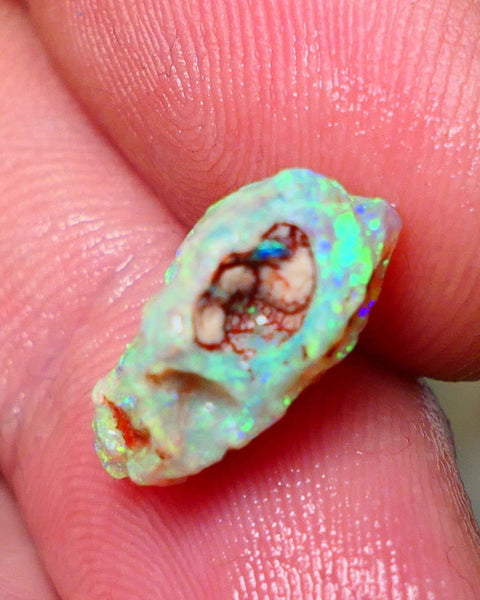 Lightning Ridge Rough Opal 3.75cts Untouched Crystal Knobby rough with Gorgeous Exotic Multicolours 14x9x7mm Auction NS074