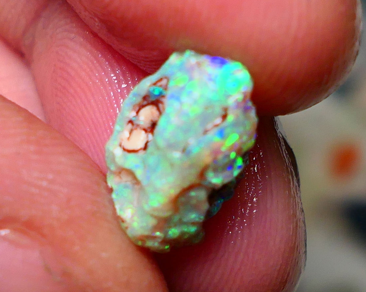 Lightning Ridge Rough Opal 3.75cts Untouched Crystal Knobby rough with Gorgeous Exotic Multicolours 14x9x7mm Auction NS074