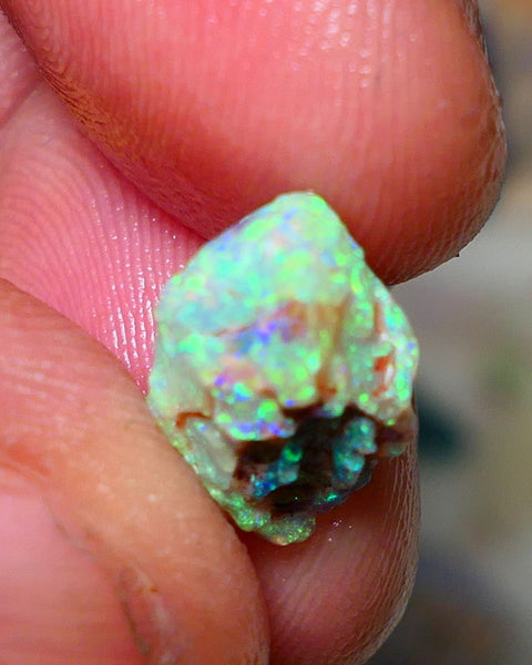 Lightning Ridge Rough Opal 3.75cts Untouched Crystal Knobby rough with Gorgeous Exotic Multicolours 14x9x7mm Auction NS074