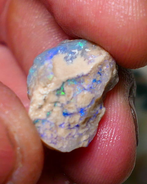 Lightning Ridge Rough Opal 15.75cts Dark Base Crystal Gamble Knobby formation Gorgeous blue/green fires 21x13x12mm Auction NS060