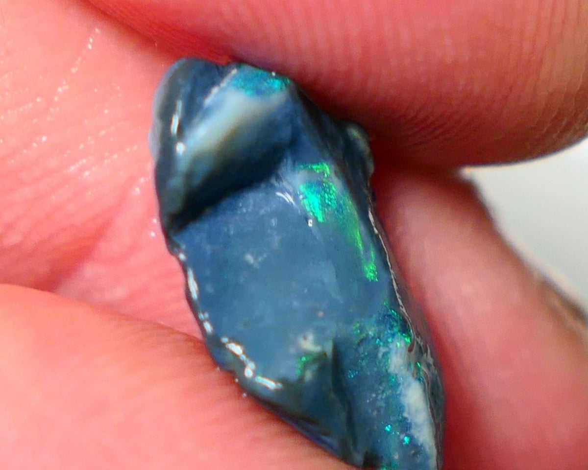 Mulga Rough Opal Gamble 4.25cts Dark Base Seam Green Dominant Multi colour fires to Cut / carve & polish 18x11x5mm NS082