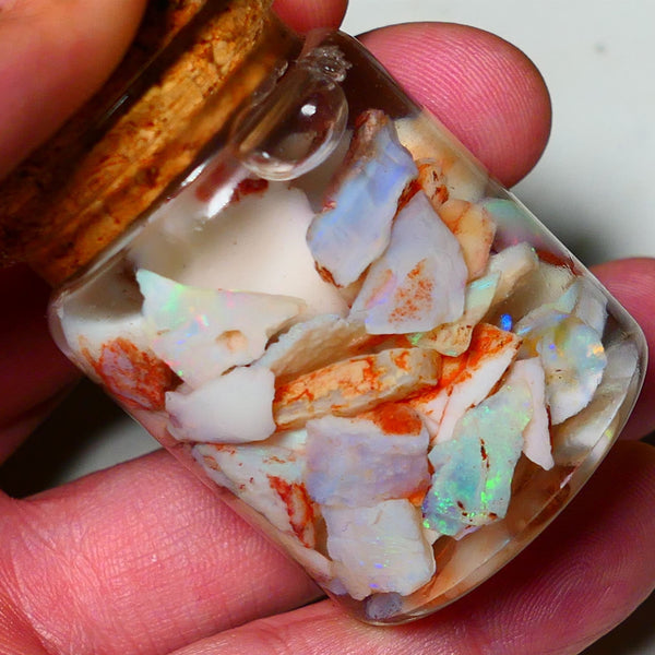 Coober Pedy Opal Rough Parcel Light & Crystal 120cts Gamble but has lots Multicolours / colours to go at 15mm to chip size CPJAR04