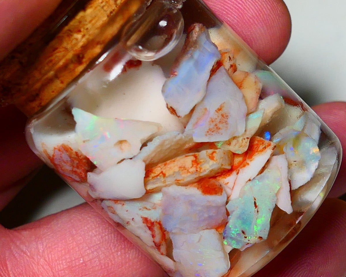 Coober Pedy Opal Rough Parcel Light & Crystal 120cts Gamble but has lots Multicolours / colours to go at 15mm to chip size CPJAR04