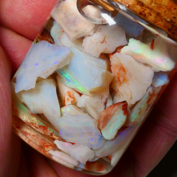 Coober Pedy Opal Rough Parcel Light & Crystal 120cts Gamble but has lots Multicolours / colours to go at 15mm to chip size CPJAR04