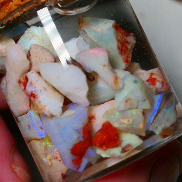 Coober Pedy Opal Rough Parcel Light & Crystal 120cts Gamble but has lots Multicolours / colours to go at 15mm to chip size CPJAR05